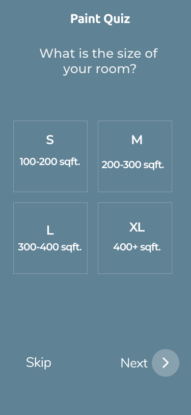 paint room square feet quiz screen