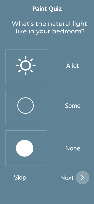 paint select natural light quiz screen